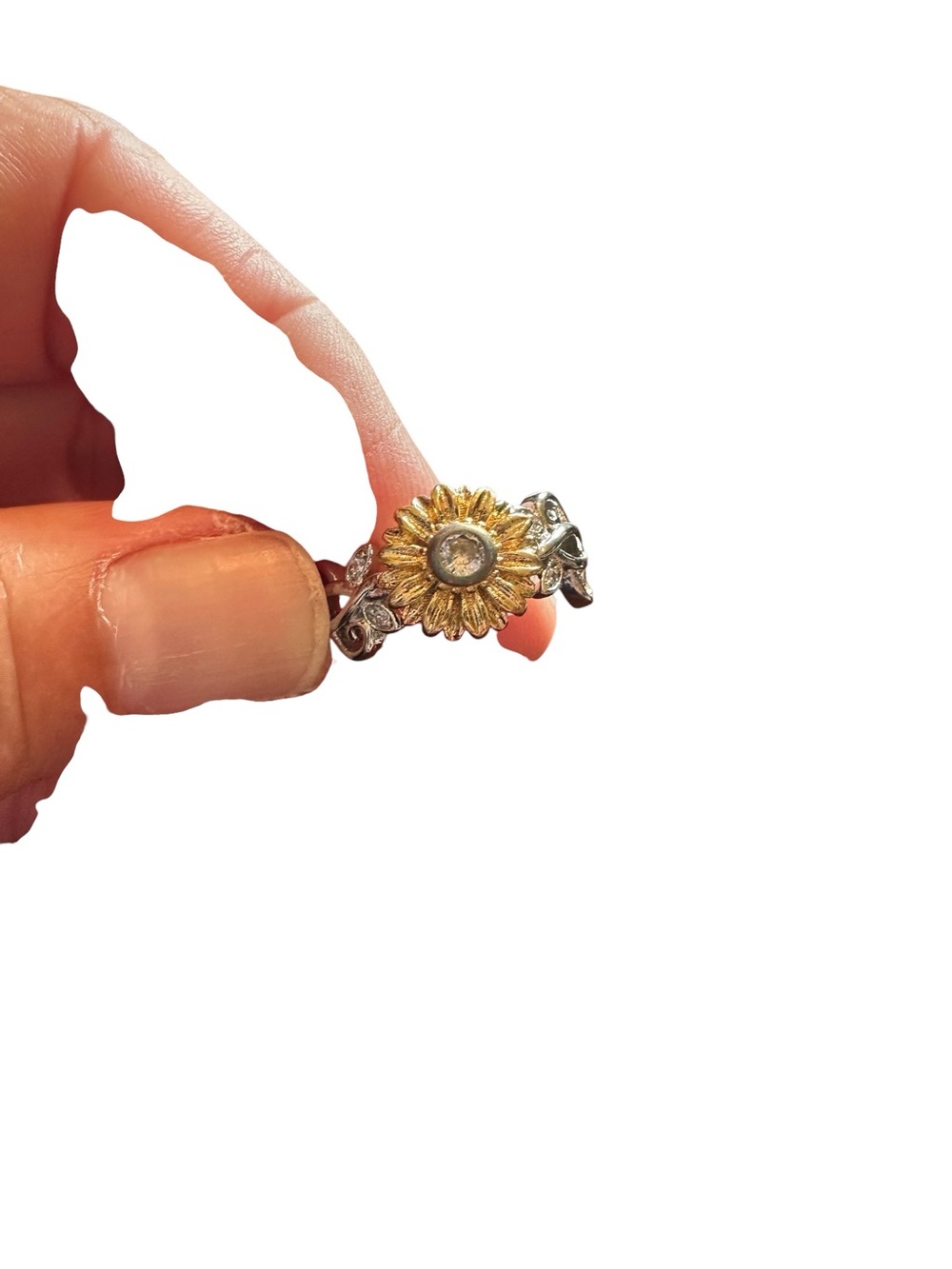 Mixed Metal Silver and Gold Flower Ring - Picture 7 of 7